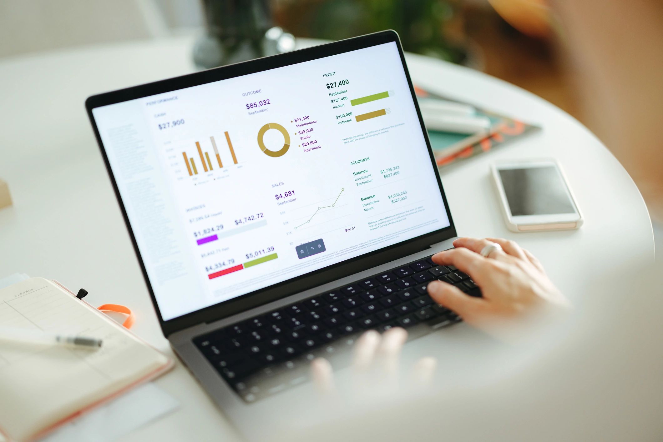 Entrepreneur working on a business plan on a laptop