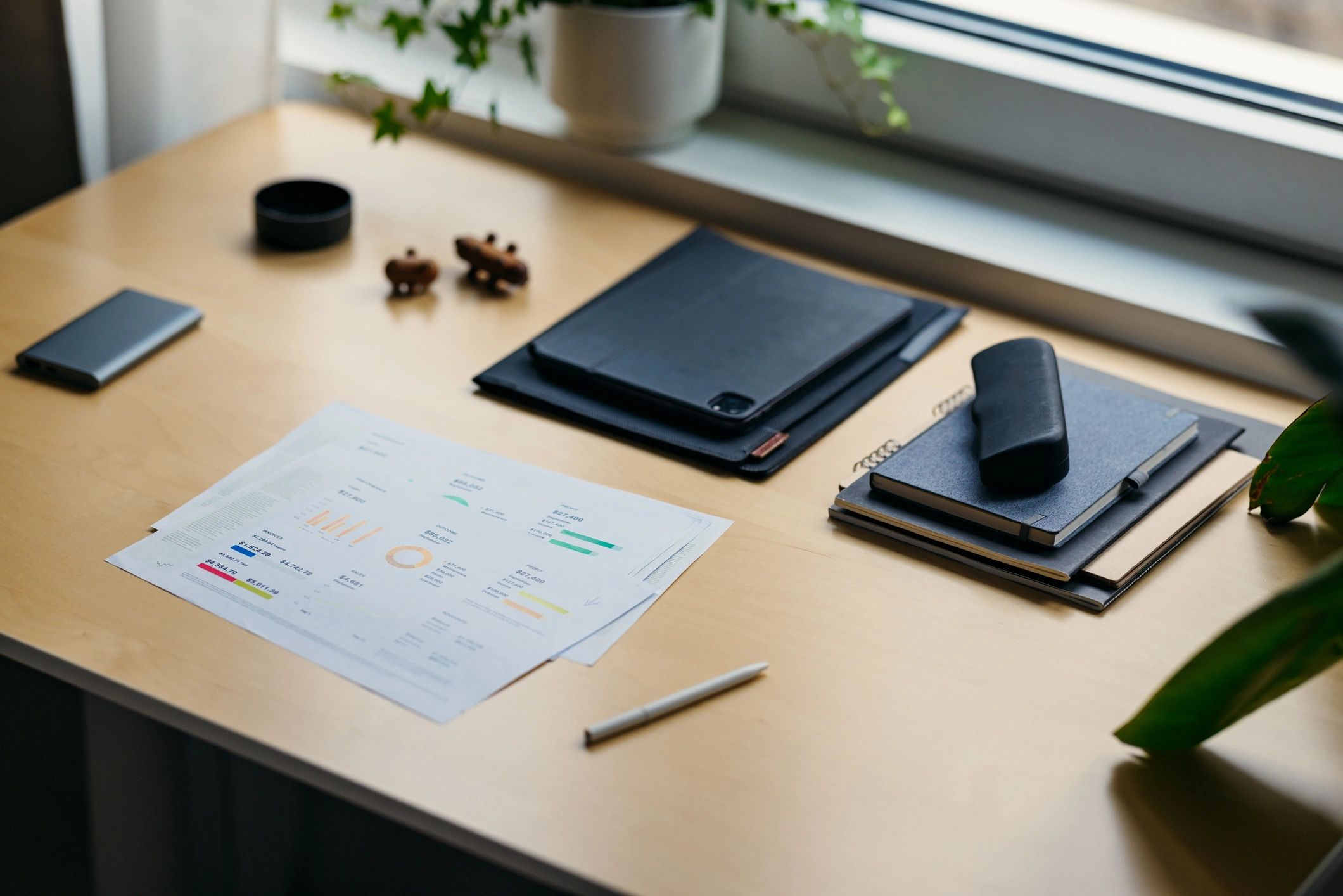 Office desk close-up with workspace items