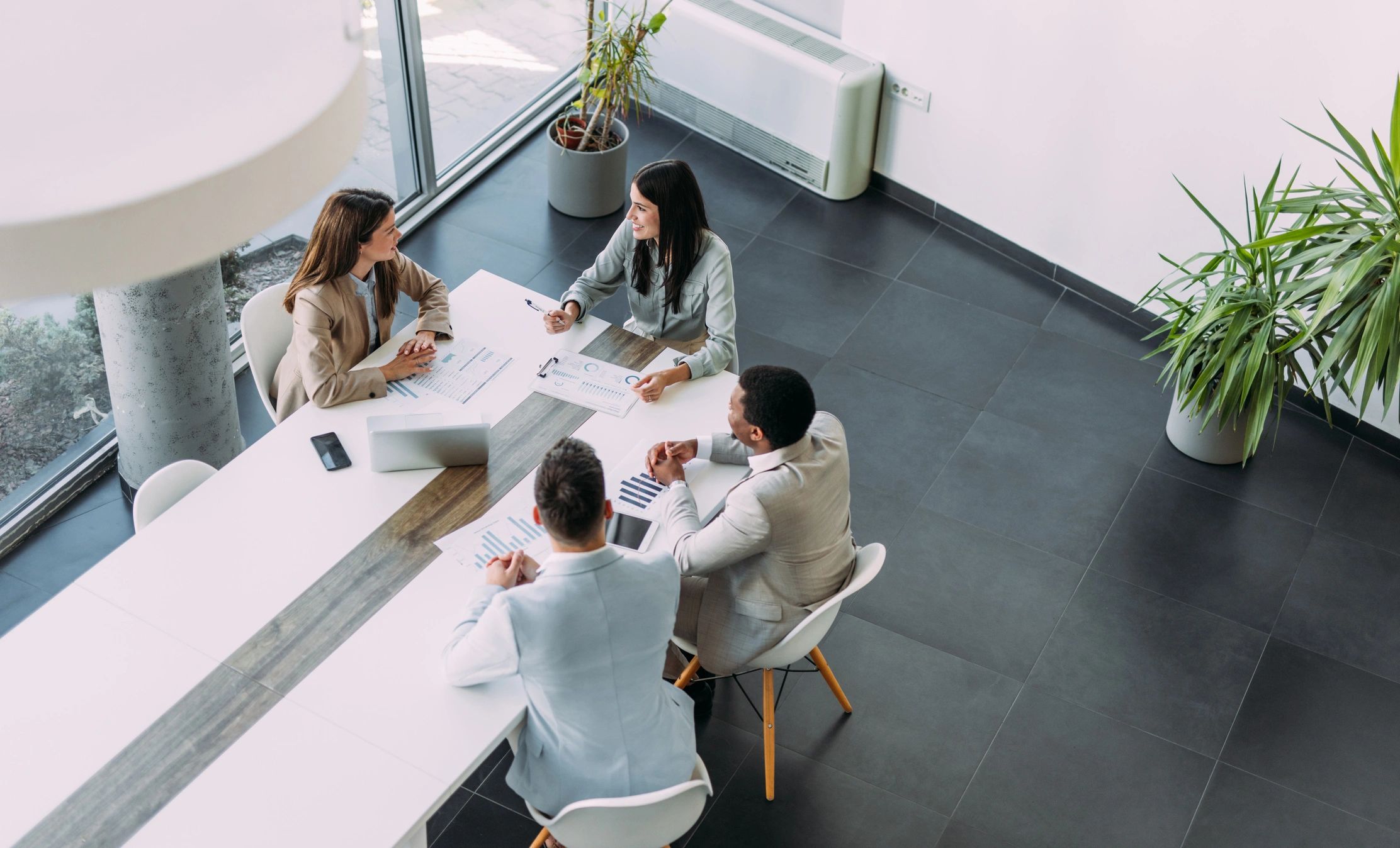 Team meeting viewed from above
